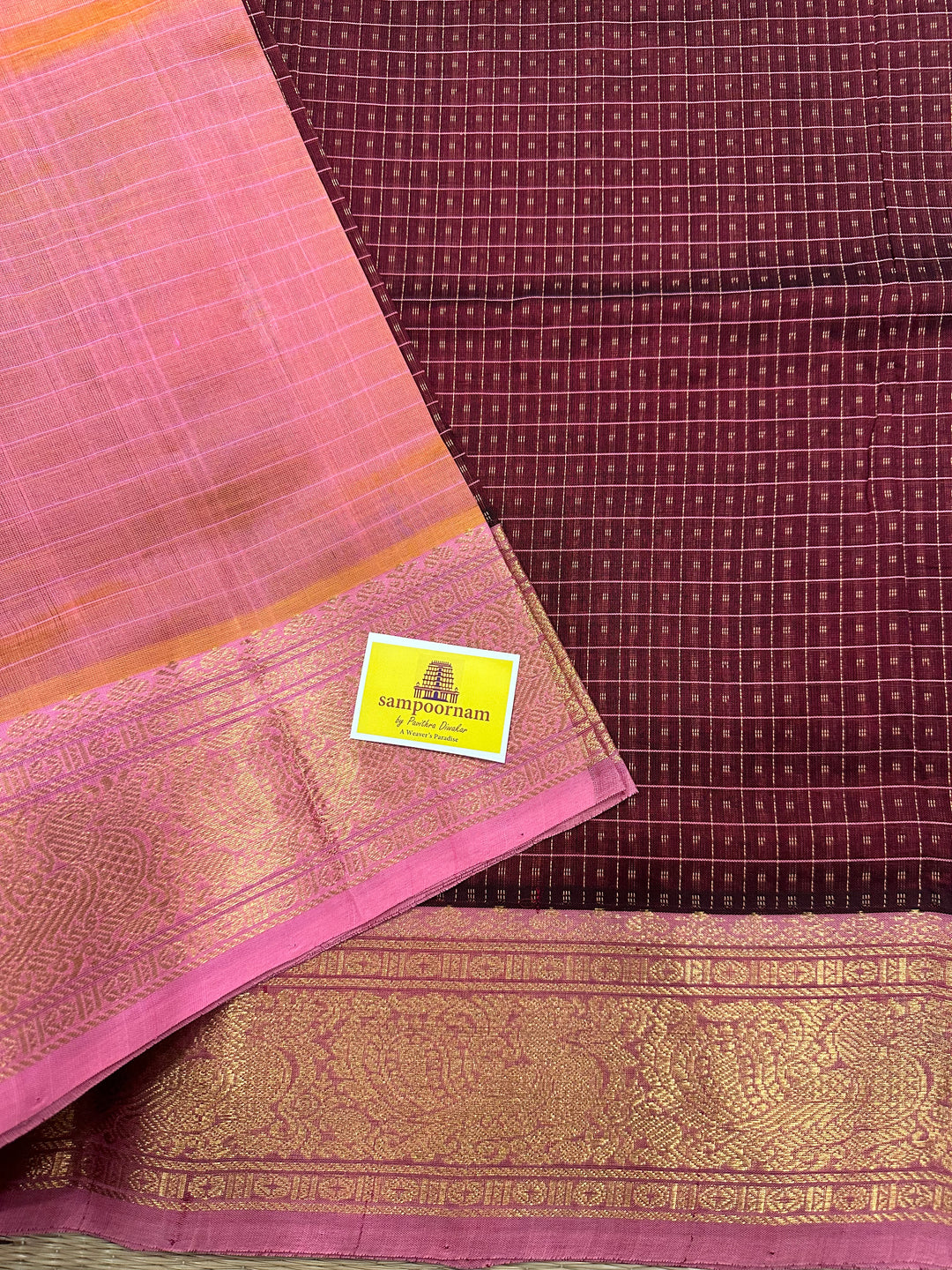 Maroon with Baby Pink Lakshadeepam Silk Cotton Saree