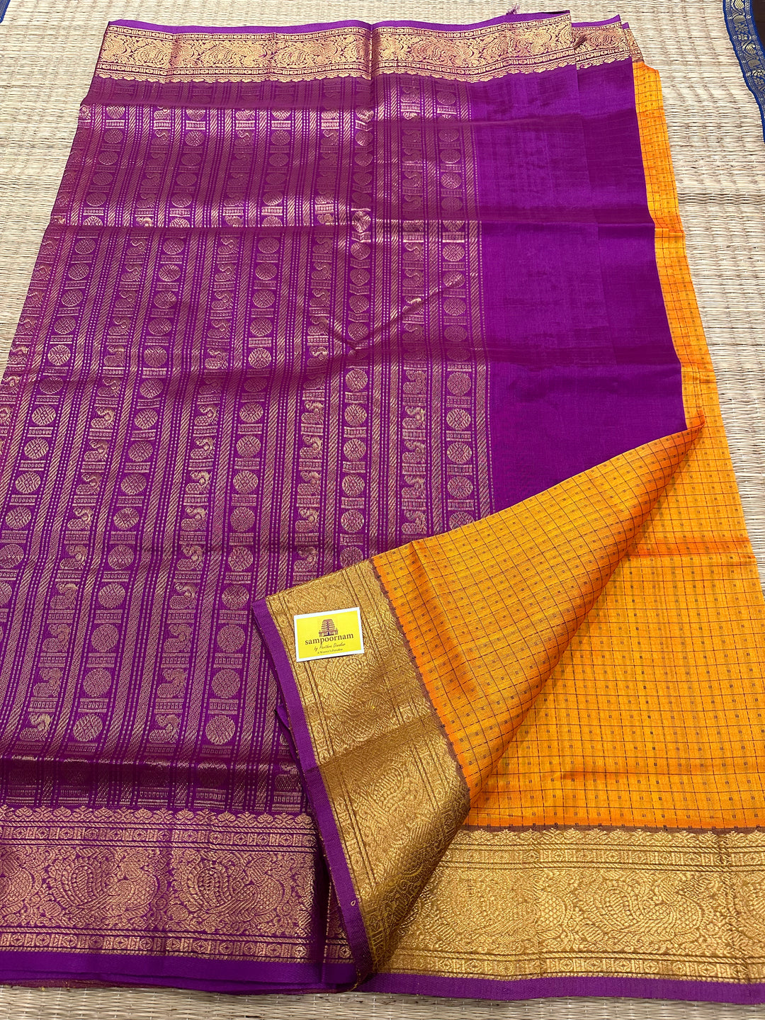 Orange with Purple Lakshadeepam Silk Cotton Saree