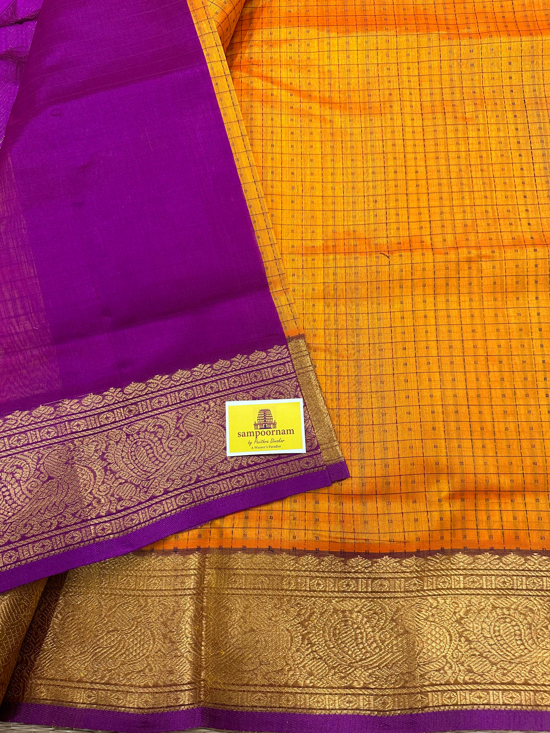 Orange with Purple Lakshadeepam Silk Cotton Saree