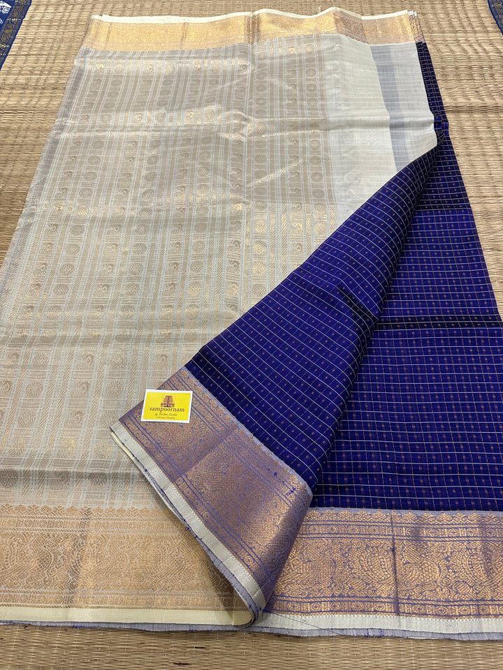 Blue with Offwhite Lakshadeepam Silk Cotton Saree