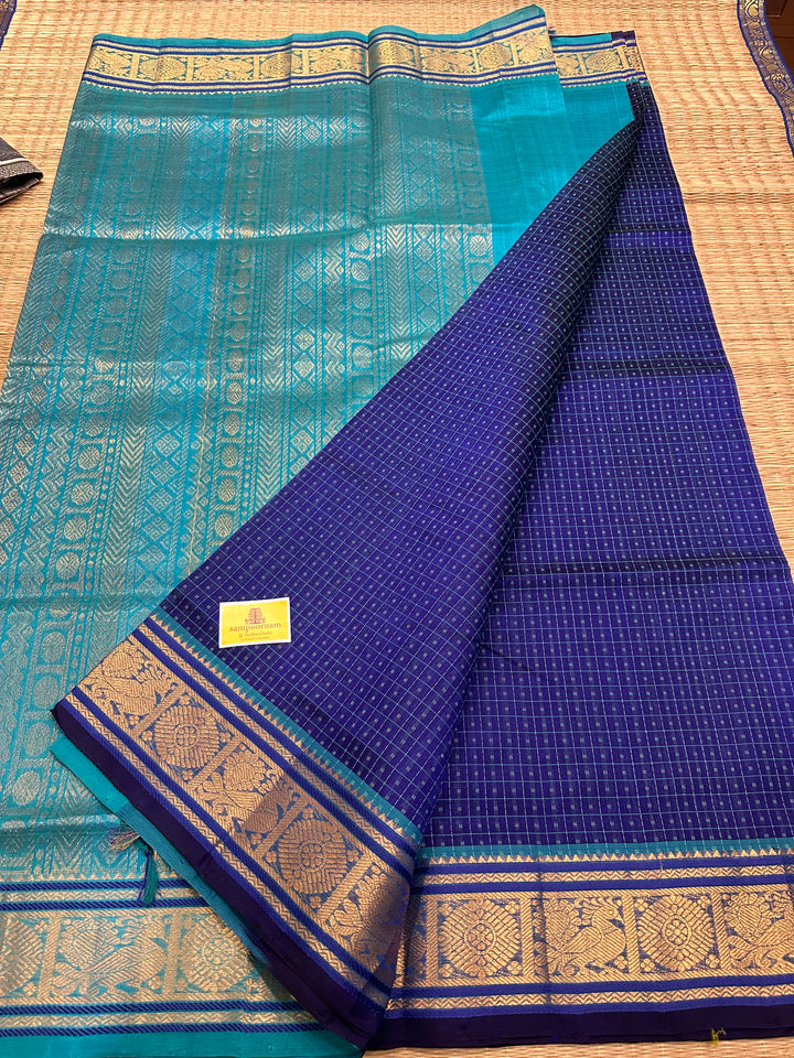 Blue with Light Blue Lakshadeepam Silk Cotton Saree