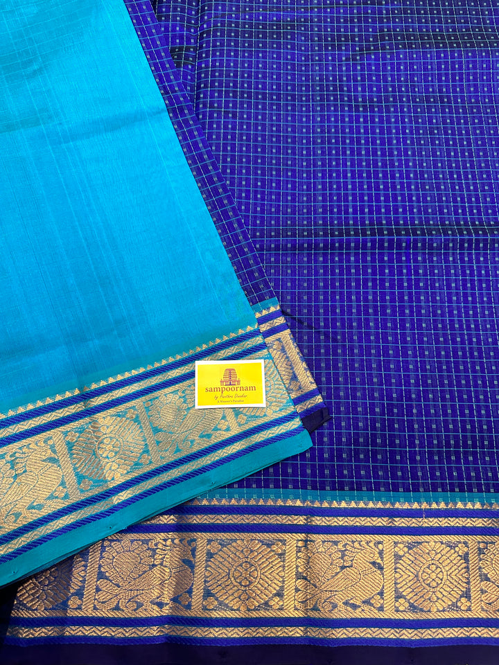 Blue with Light Blue Lakshadeepam Silk Cotton Saree