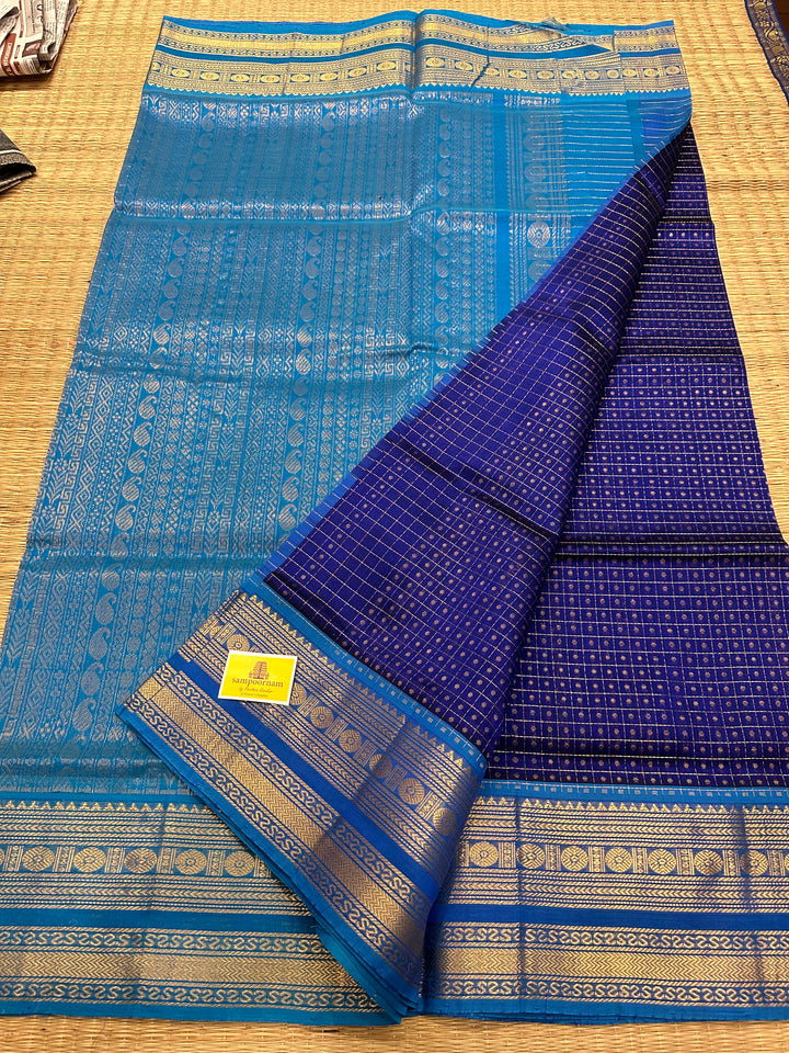 Blue with Blue Body Zari Lakshadeepam Silk Cotton Saree