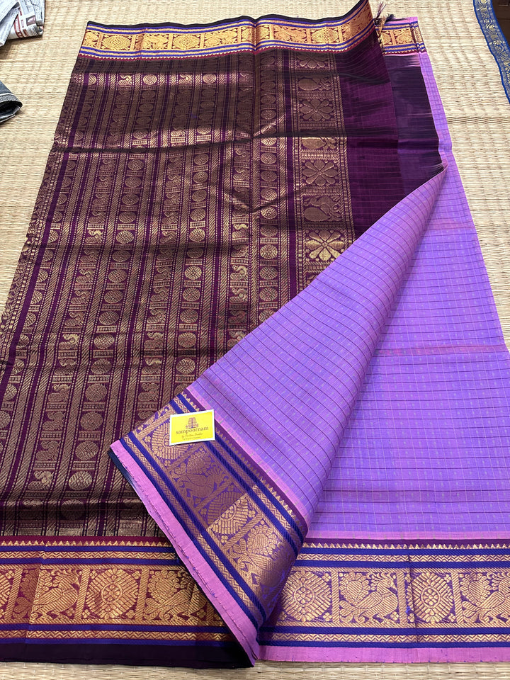 Lavender with Dark Maroon Lakshadeepam Silk Cotton Saree