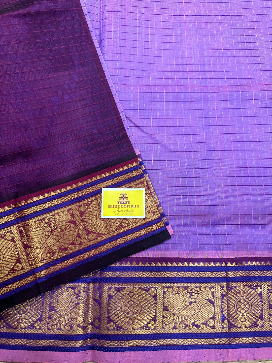 Lavender with Dark Maroon Lakshadeepam Silk Cotton Saree