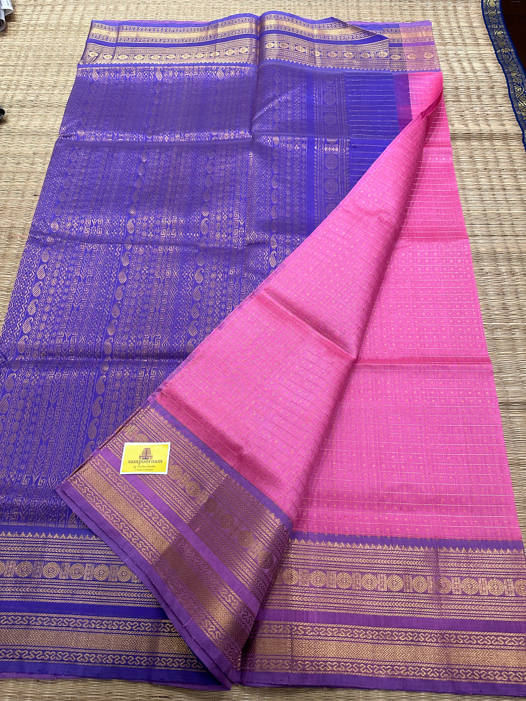 Baby Pink with Lavender Body Zari Lakshadeepam Silk Cotton Saree