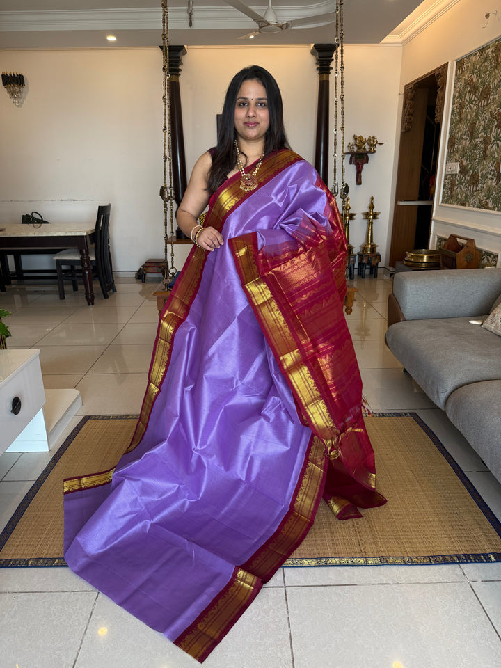 Lavender with Araku , traditional borders and rich Pallu Korvai Silk Cotton Saree