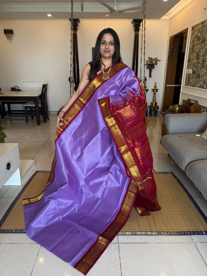 Lavender with Araku , traditional borders and rich Pallu Korvai Silk Cotton Saree