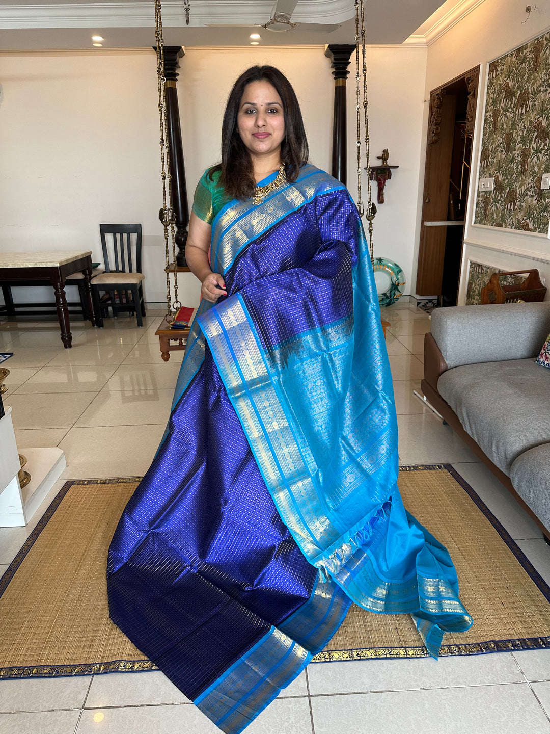 Blue with Blue Body Zari Lakshadeepam Silk Cotton Saree