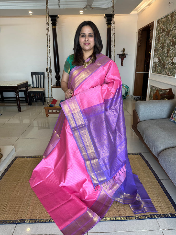 Baby Pink with Lavender Body Zari Lakshadeepam Silk Cotton Saree