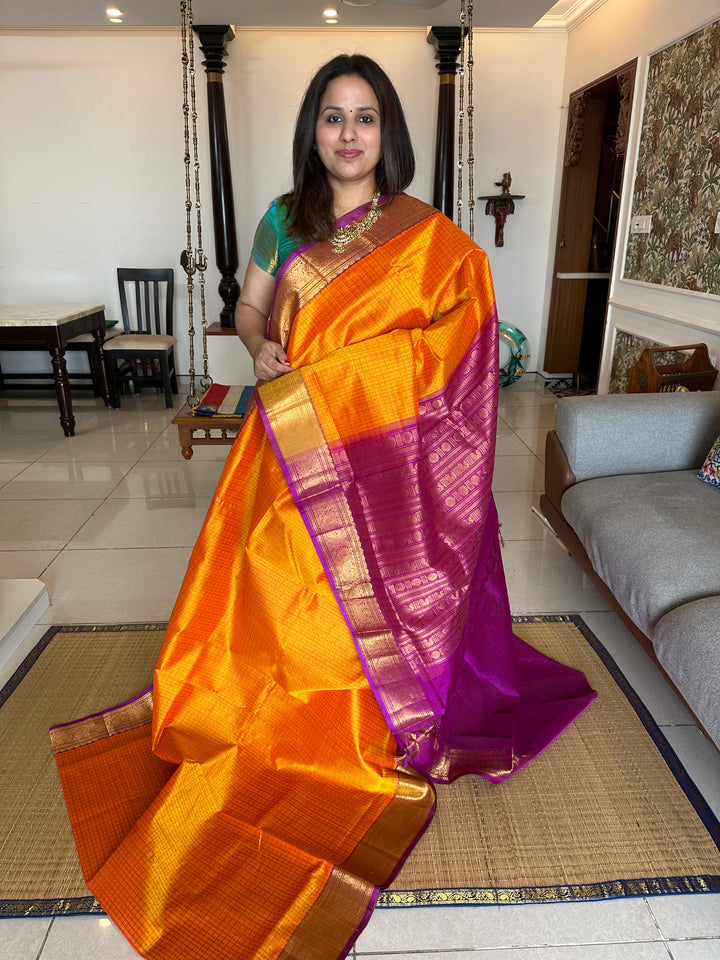 Orange with Purple Lakshadeepam Silk Cotton Saree