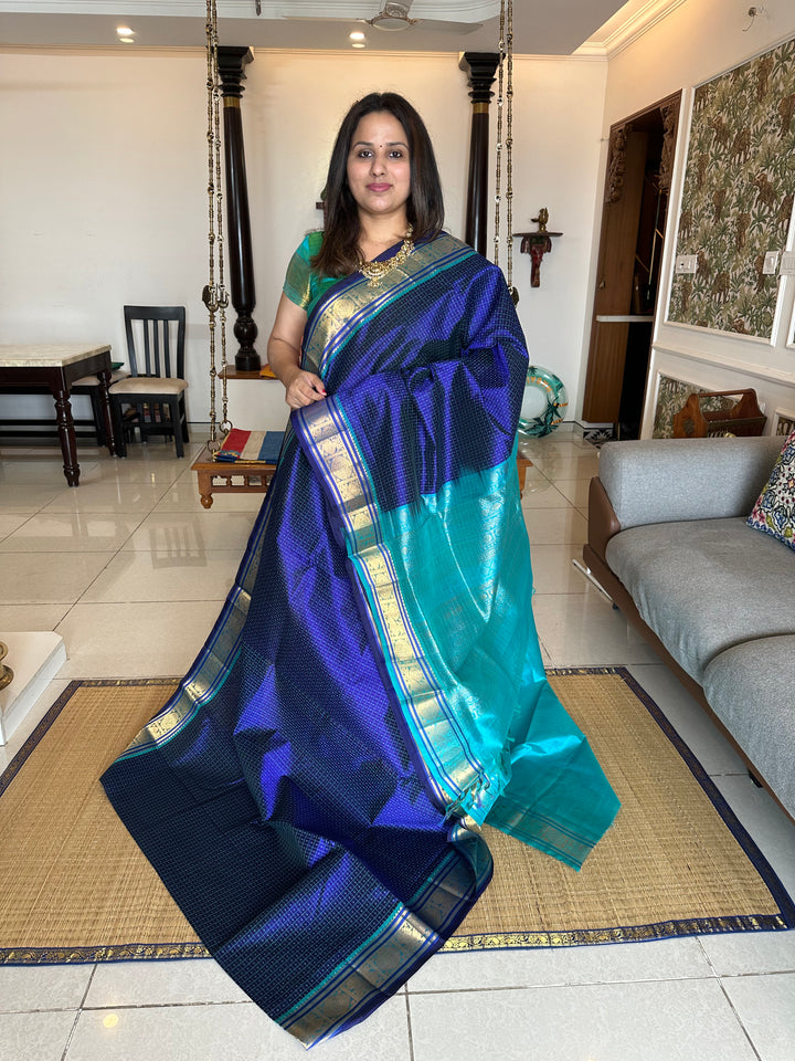 Blue with Light Blue Lakshadeepam Silk Cotton Saree