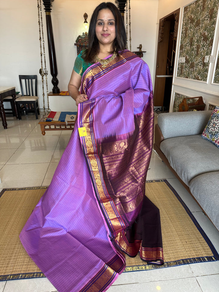 Lavender with Dark Maroon Lakshadeepam Silk Cotton Saree