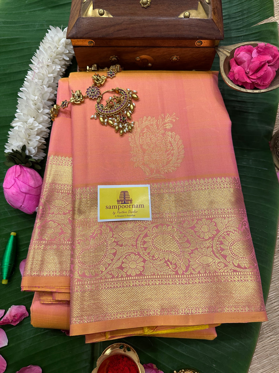 Peachish Pink With Rich Butta and Pallu Kanjivaram Silk Saree