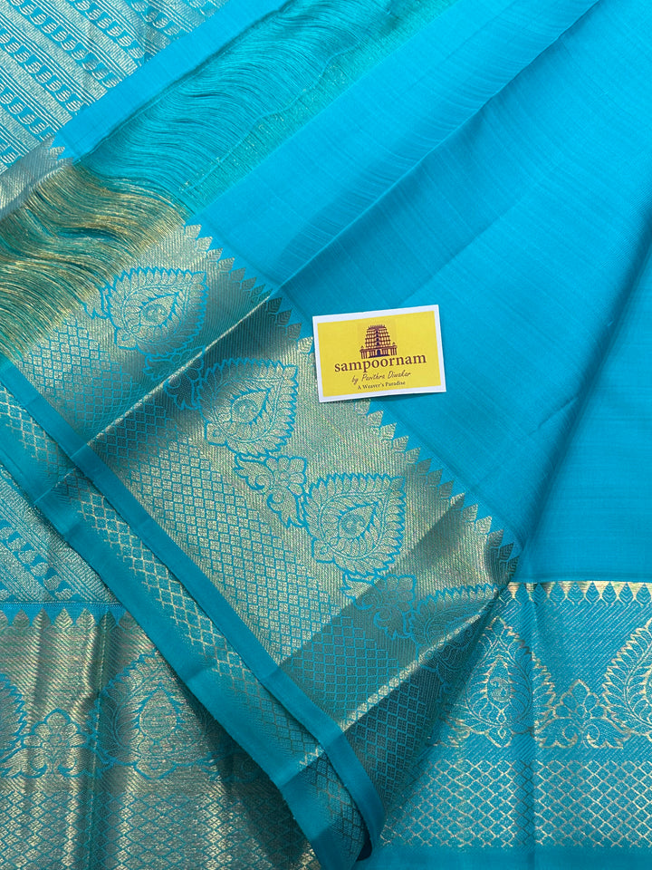 Sky Blue Rich Butta Grand Pallu Kanjivaram Silk Saree