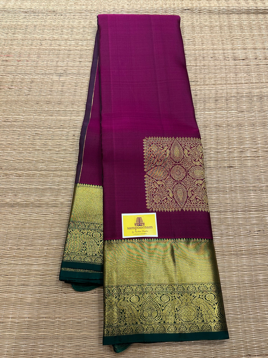 Magenta with Green Rich Butta and Grand Pallu Kanjivaram Silk Saree