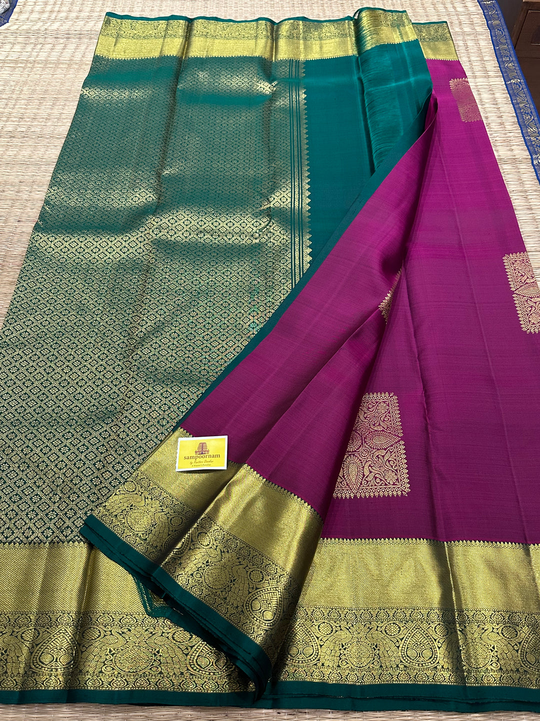 Magenta with Green Rich Butta and Grand Pallu Kanjivaram Silk Saree