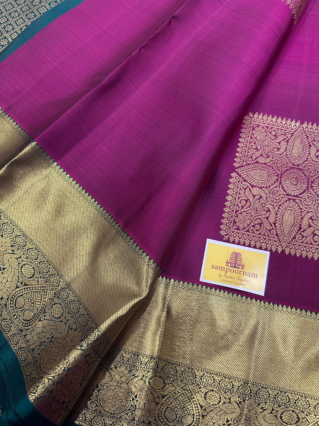 Magenta with Green Rich Butta and Grand Pallu Kanjivaram Silk Saree