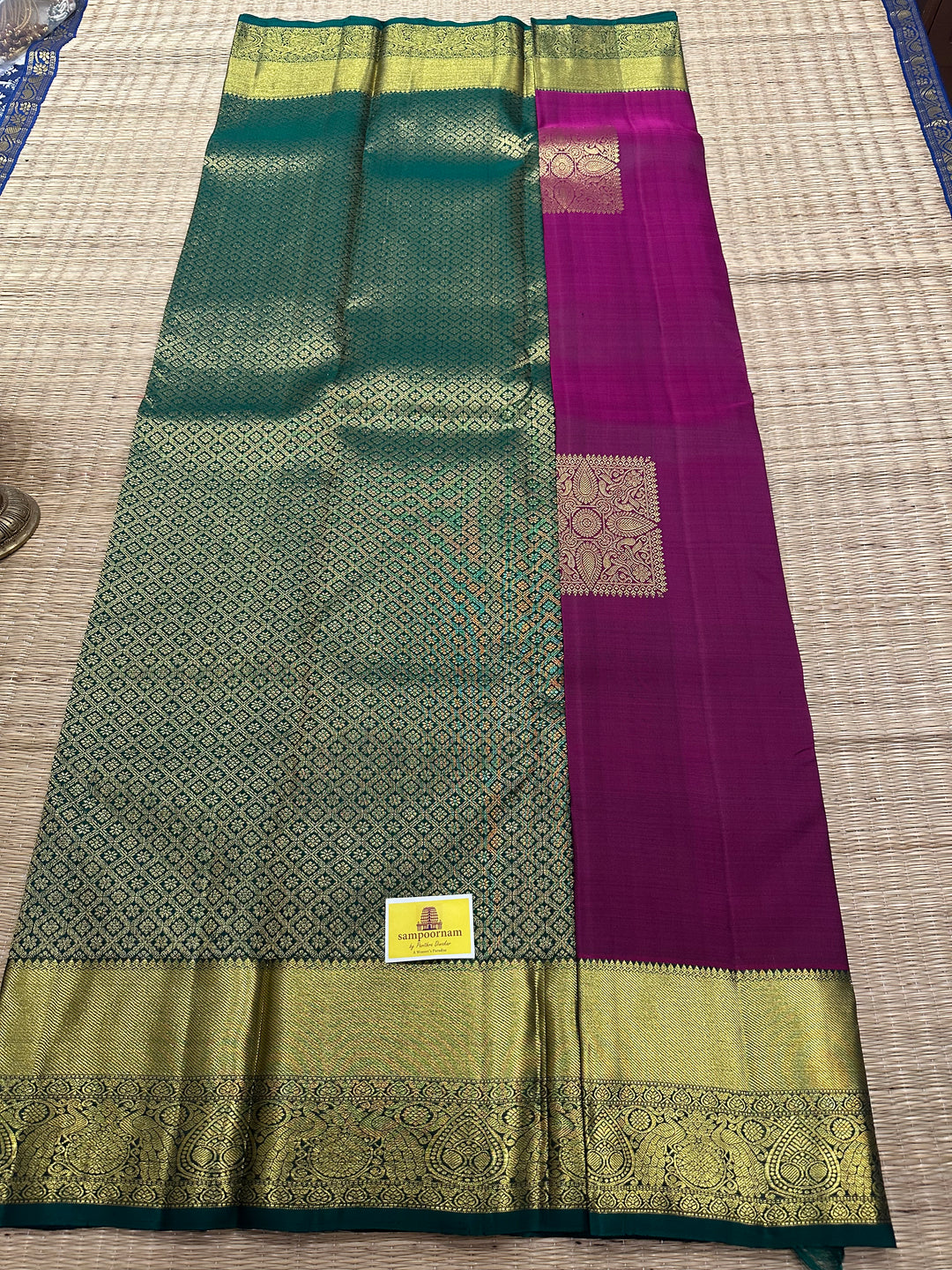 Magenta with Green Rich Butta and Grand Pallu Kanjivaram Silk Saree