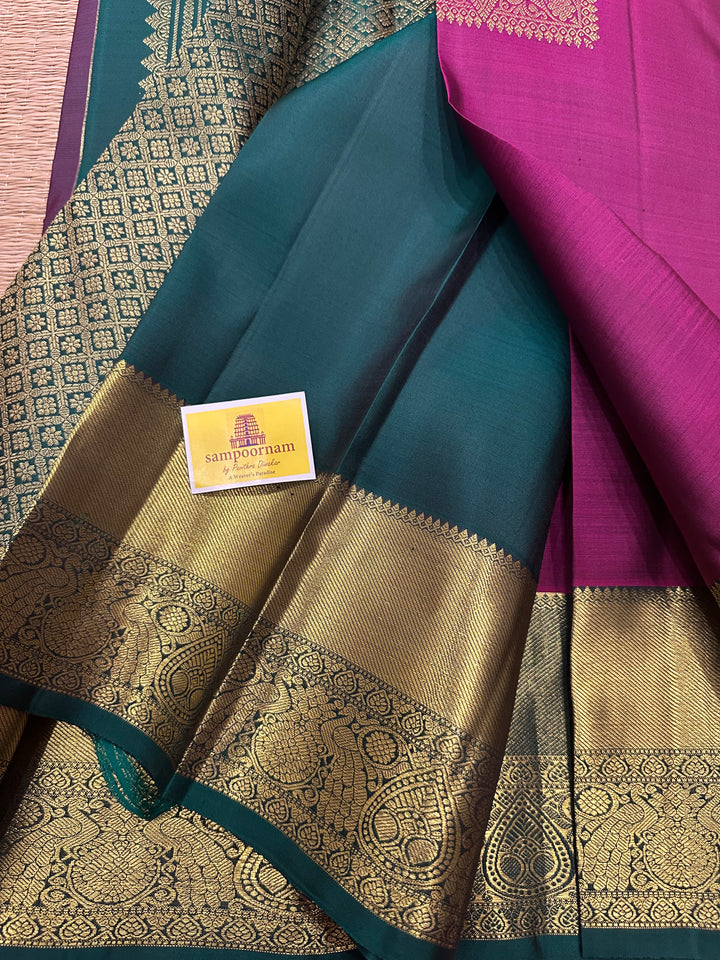 Magenta with Green Rich Butta and Grand Pallu Kanjivaram Silk Saree