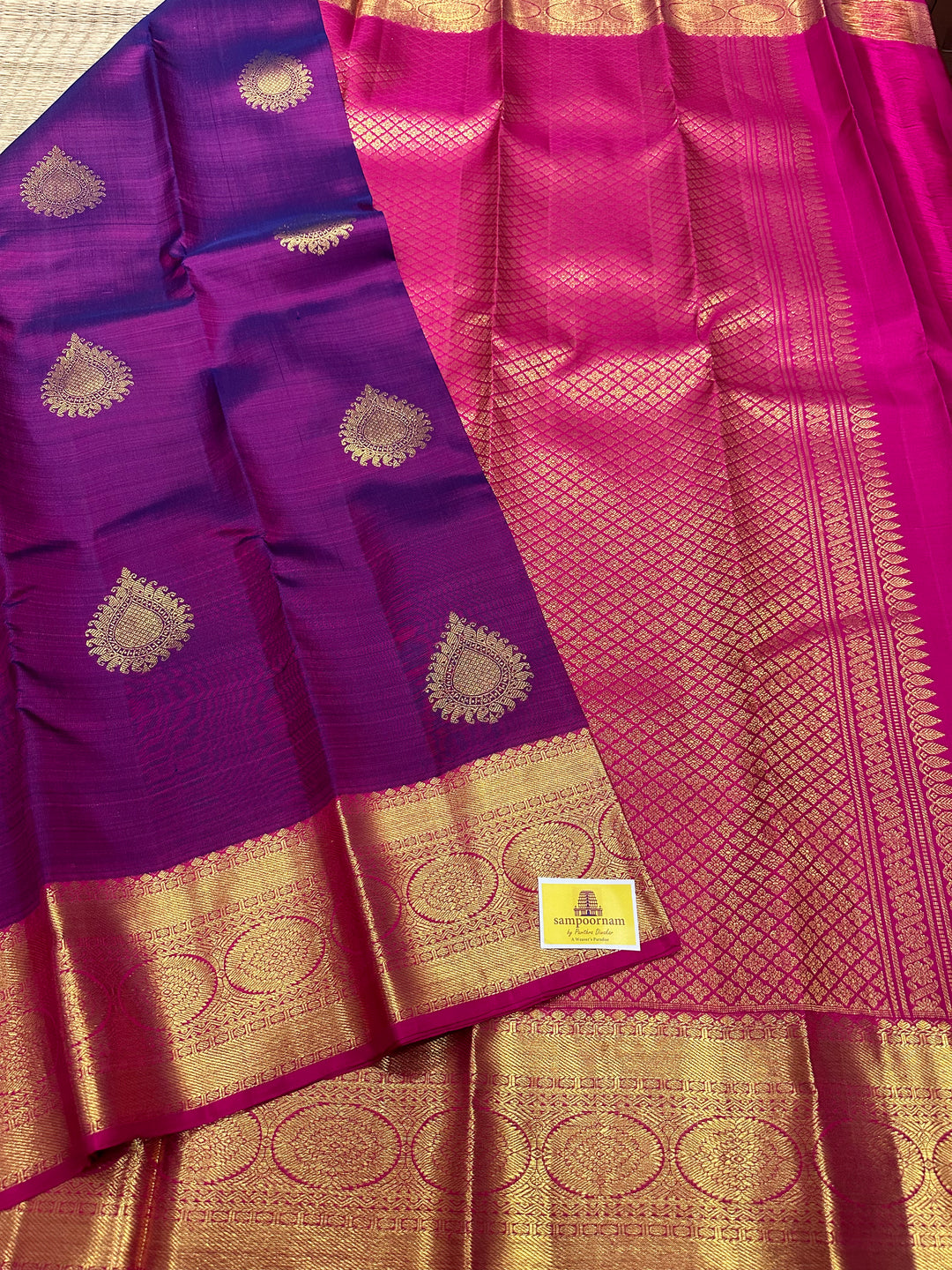 Purple with Magenta Rich Butta and Grand Pallu Kanjivaram Silk Saree