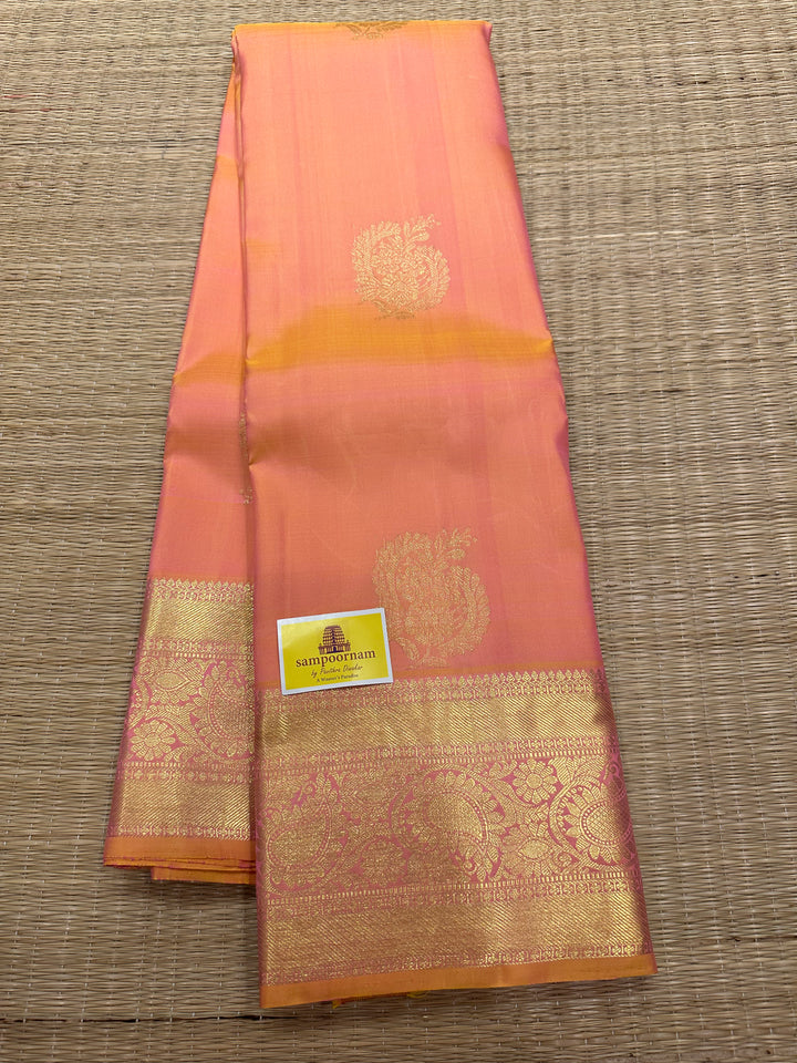 Peachish Pink With Rich Butta and Pallu Kanjivaram Silk Saree