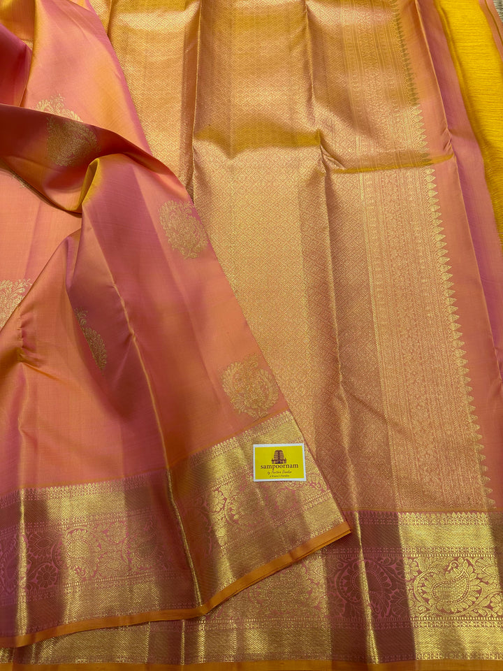 Peachish Pink With Rich Butta and Pallu Kanjivaram Silk Saree