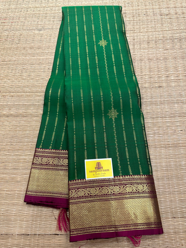 Green with Magenta Rich Zari Body and Rich Pallu Kanjivaram Silk Saree