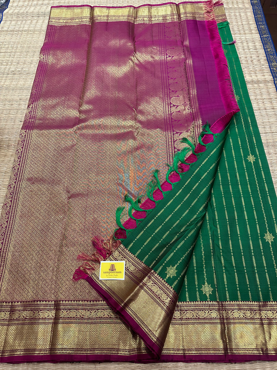 Green with Magenta Rich Zari Body and Rich Pallu Kanjivaram Silk Saree