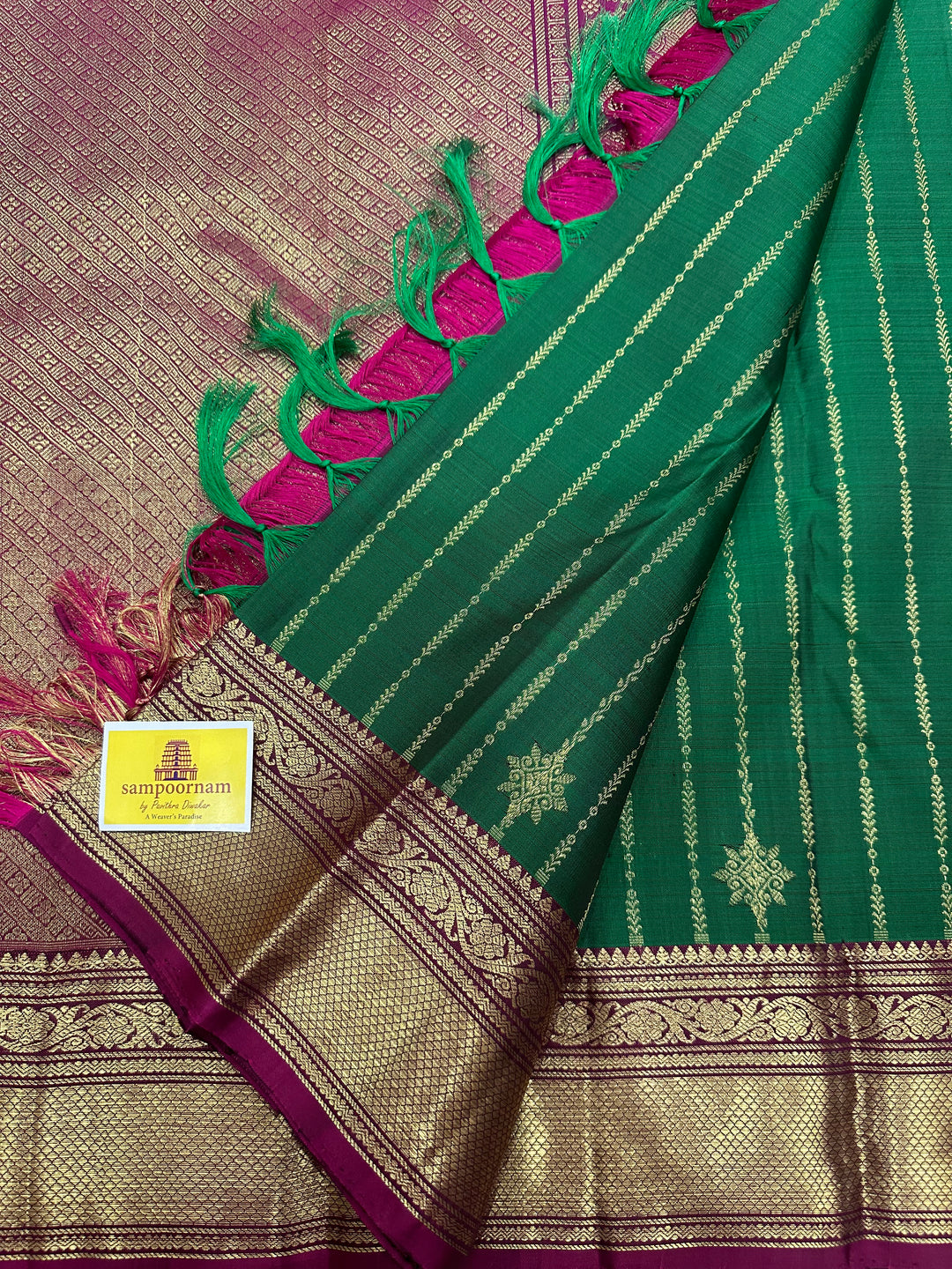 Green with Magenta Rich Zari Body and Rich Pallu Kanjivaram Silk Saree