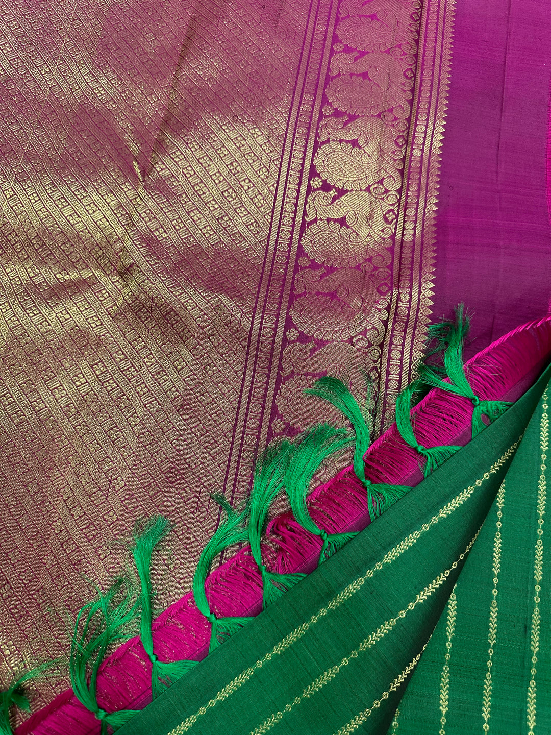 Green with Magenta Rich Zari Body and Rich Pallu Kanjivaram Silk Saree