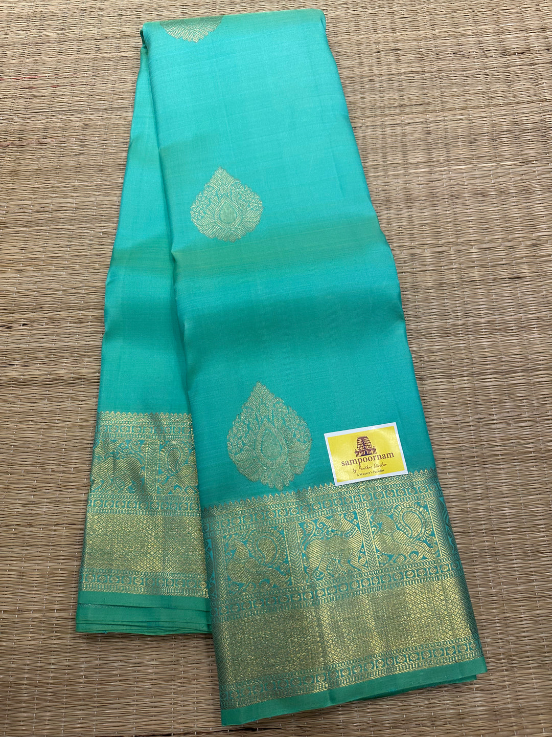 Sea Green with Rich Butta and Pallu Pure Kanjivaram Silk Saree