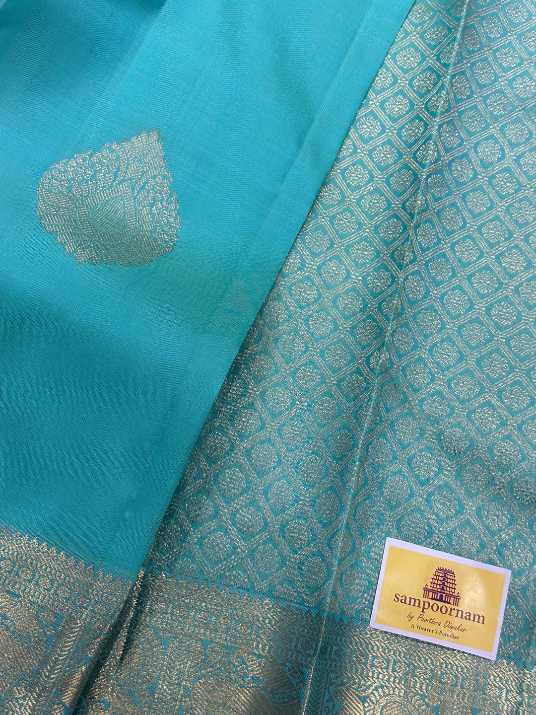 Sea Green with Rich Butta and Pallu Pure Kanjivaram Silk Saree