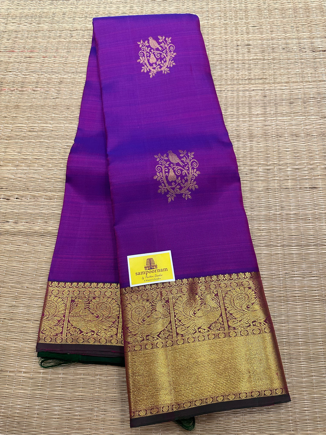 A Traditional Purple with Green Rich Pallu Zari Pure Kanjivaram Silk Saree