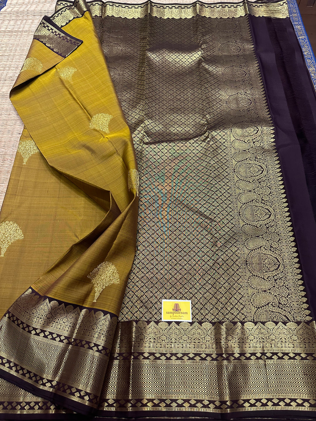 Fenugreek Vendhayam with Dark Coffee Brown Rich Butta and Grand Pallu Kanjivaram Silk Saree