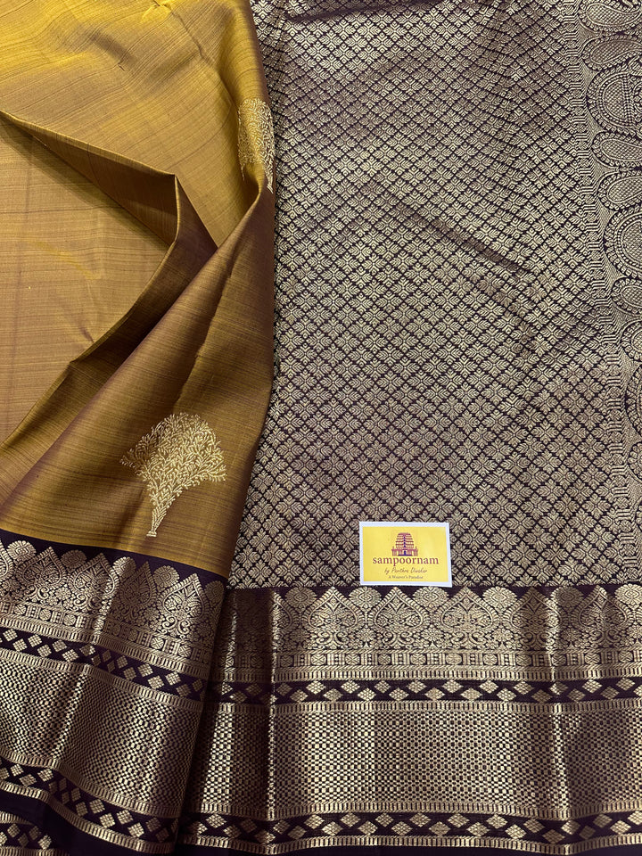 Fenugreek Vendhayam with Dark Coffee Brown Rich Butta and Grand Pallu Kanjivaram Silk Saree