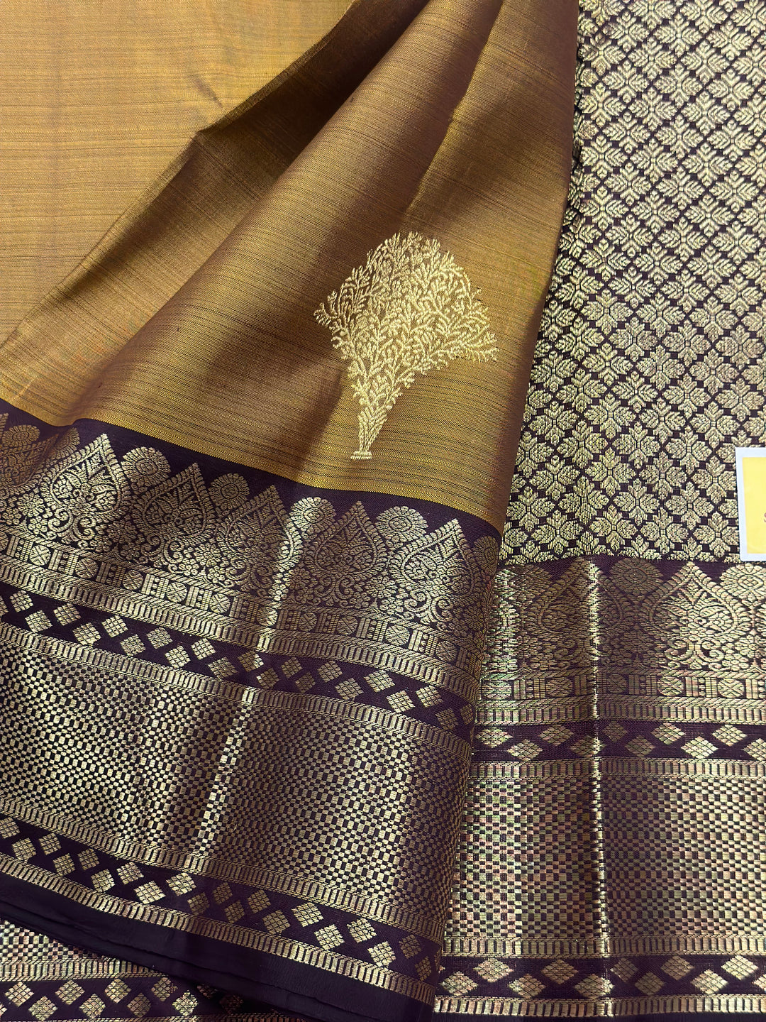 Fenugreek Vendhayam with Dark Coffee Brown Rich Butta and Grand Pallu Kanjivaram Silk Saree