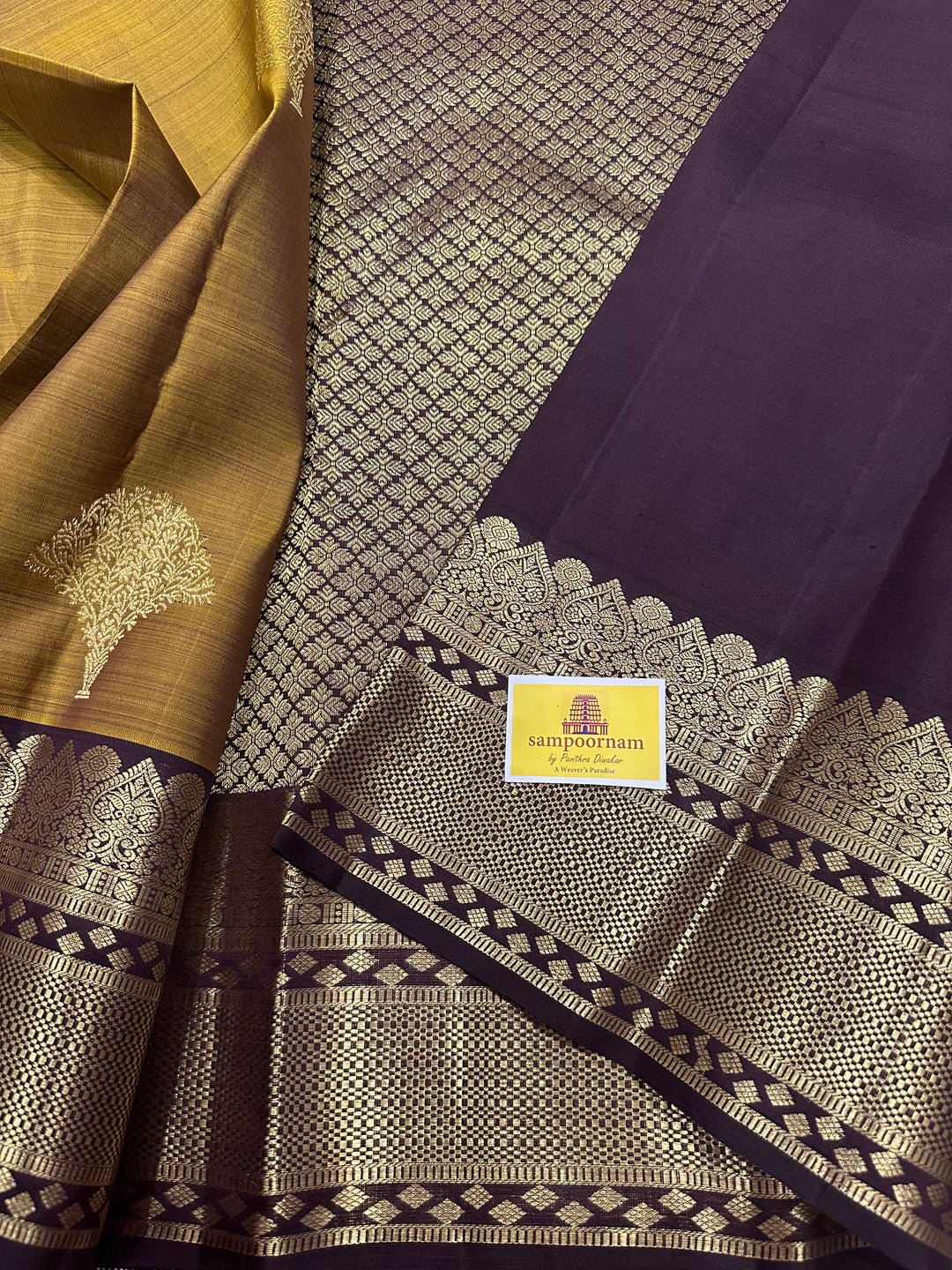 Fenugreek Vendhayam with Dark Coffee Brown Rich Butta and Grand Pallu Kanjivaram Silk Saree