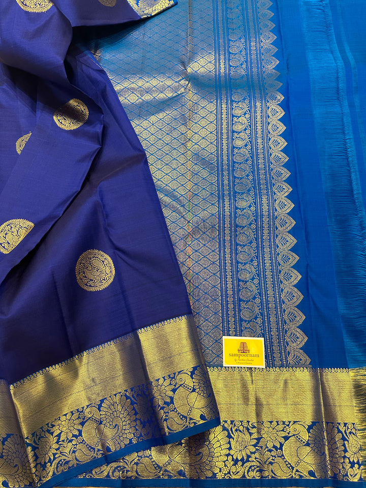 Blue with Light Blue Rich Butta and Rich Pallu Kanjivaram Silk Saree