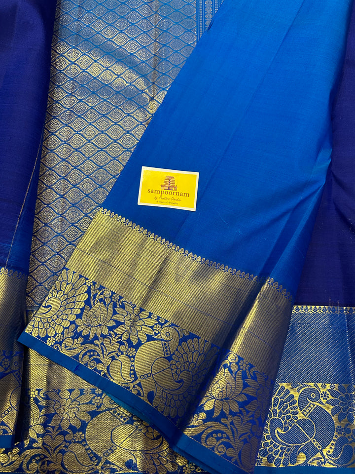 Blue with Light Blue Rich Butta and Rich Pallu Kanjivaram Silk Saree