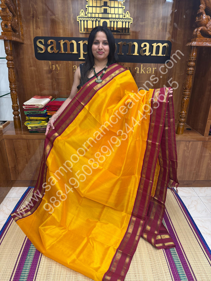 Mambazha Manjal With Indigo Blue  , rich Zari Mango and Annam Butta in the body ,traditional Borders and Grand Pallu Korvai Silk Cotton Saree