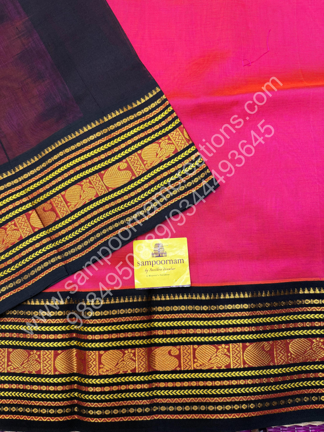 Rani Pink with Brown , traditional borders and rich Pallu Korvai Silk Cotton Saree