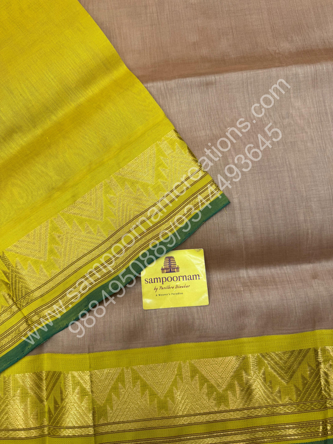 Light Gold with Lemon Yellow  , traditional borders and rich Pallu Korvai Silk Cotton Saree
