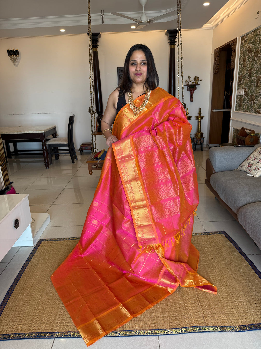 Light Pink Mayil Chakram Silk Cotton Saree