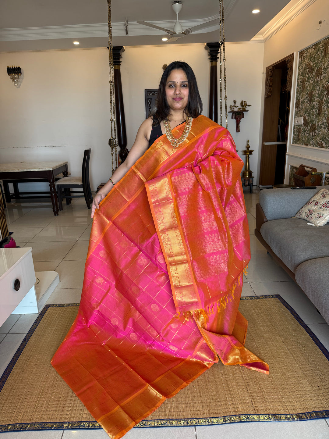 Light Pink Mayil Chakram Silk Cotton Saree