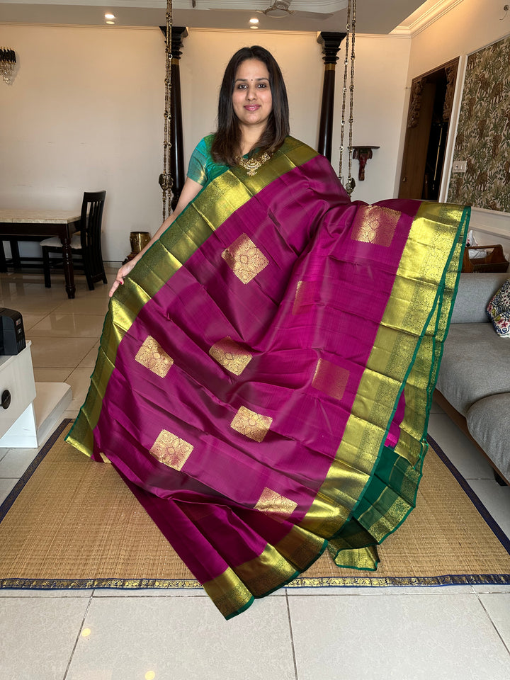 Magenta with Green Rich Butta and Grand Pallu Kanjivaram Silk Saree