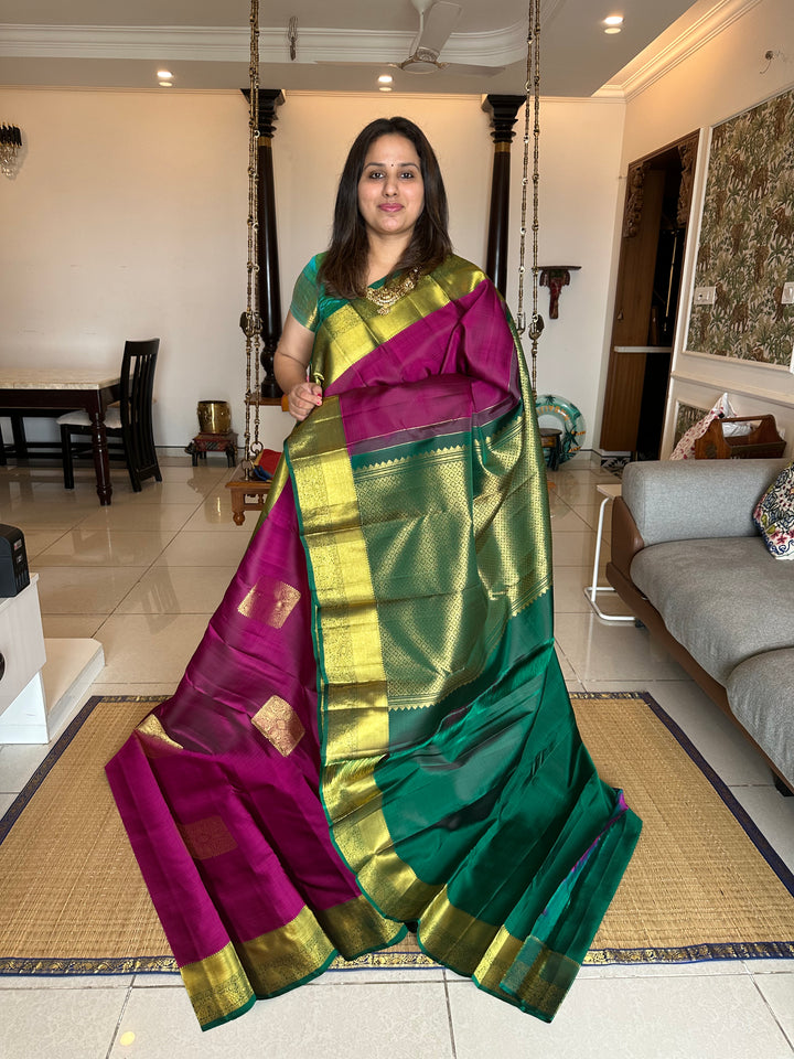 Magenta with Green Rich Butta and Grand Pallu Kanjivaram Silk Saree