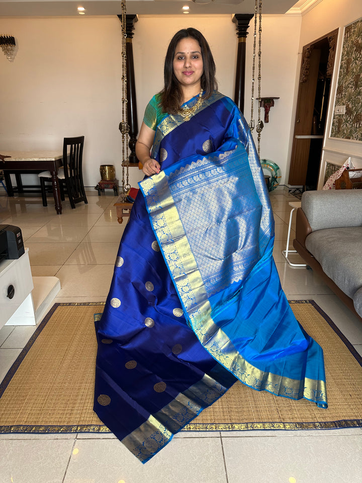 Blue with Light Blue Rich Butta and Rich Pallu Kanjivaram Silk Saree