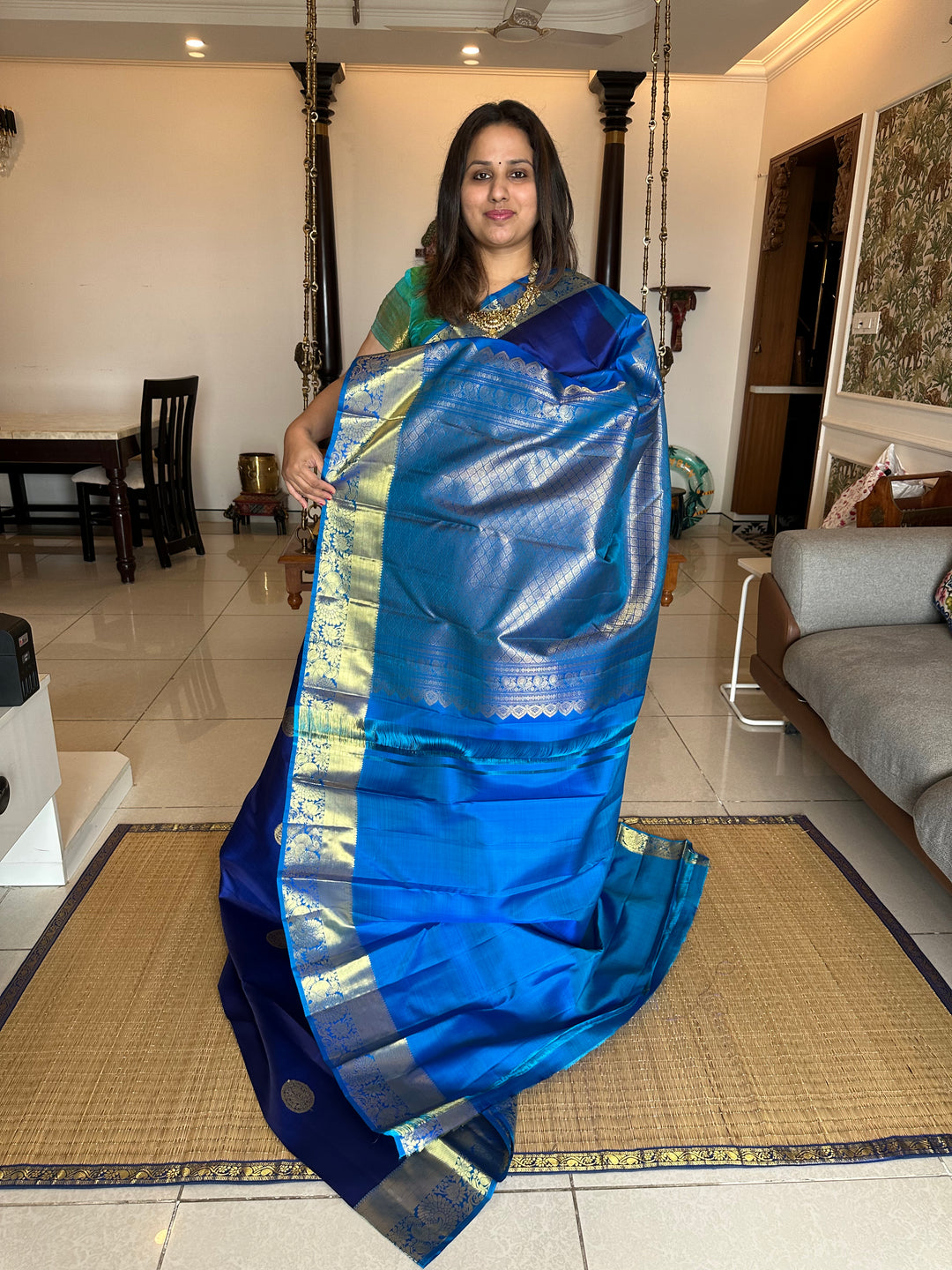 Blue with Light Blue Rich Butta and Rich Pallu Kanjivaram Silk Saree