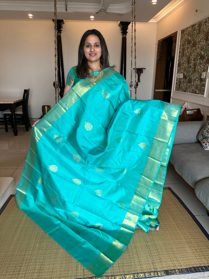 Sky Blue Rich Butta Grand Pallu Kanjivaram Silk Saree